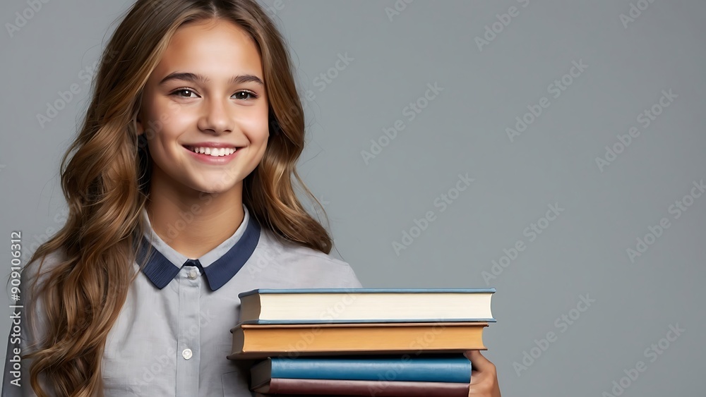 high school girl holding books on white background high school girl holding books on white background