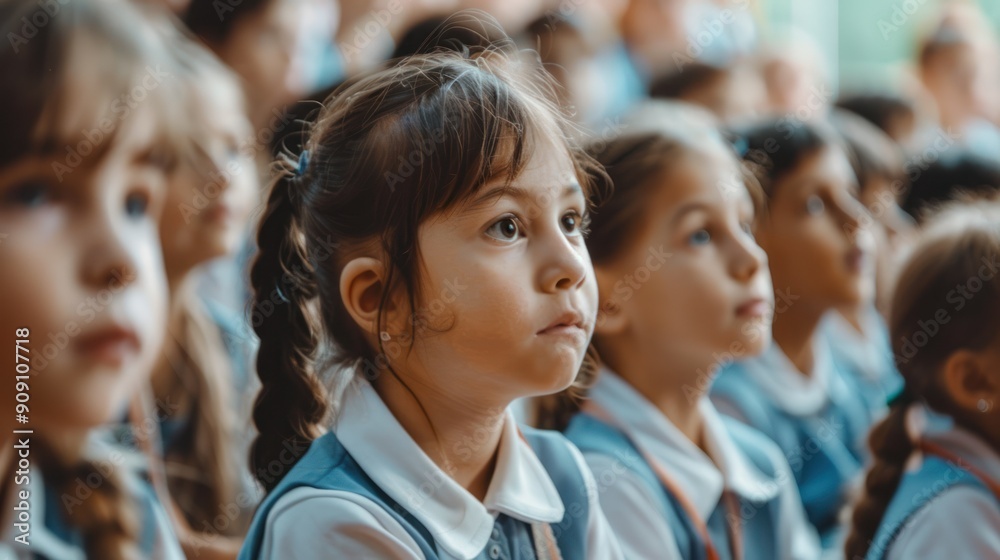 School children in uniforms sitting attentively in class School children in uniforms sitting attentively in class