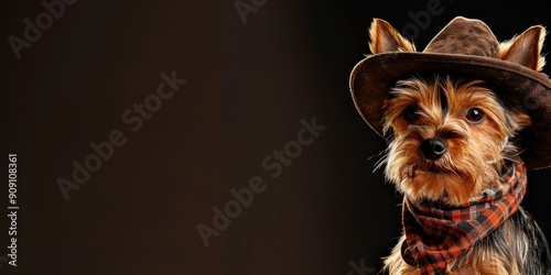 Adorable Yorkshire Terrier Cowboy with Space for Text