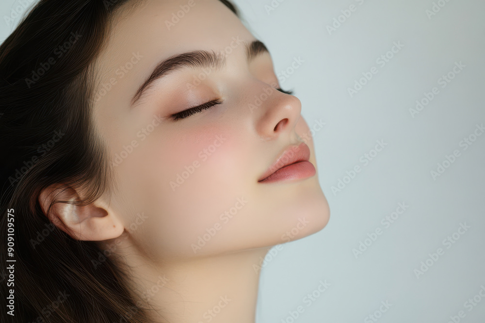 A close up of a girl's face with her eyes closed A close up of a girl's face with her eyes closed