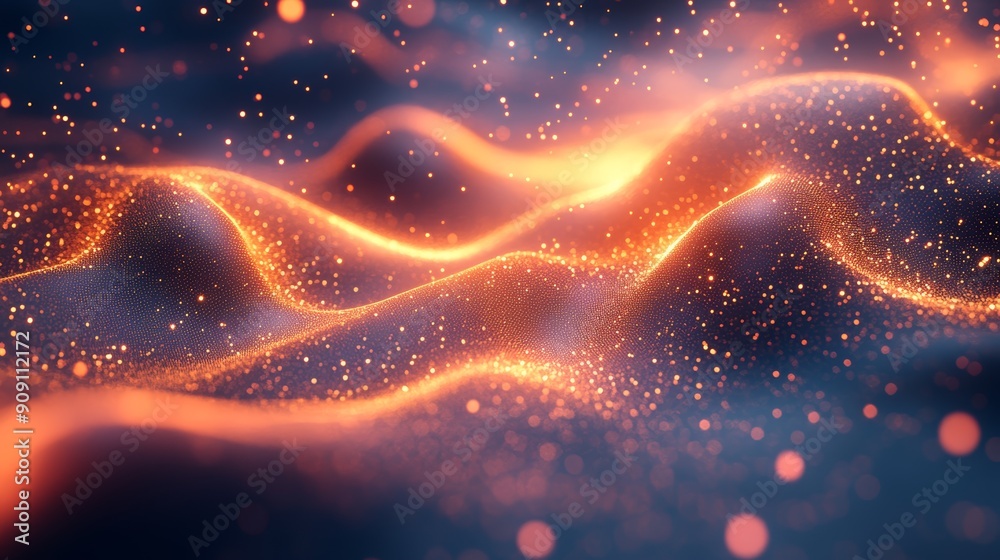 Abstract Glowing Waveform with Orange Particles Abstract Glowing Waveform with Orange Particles