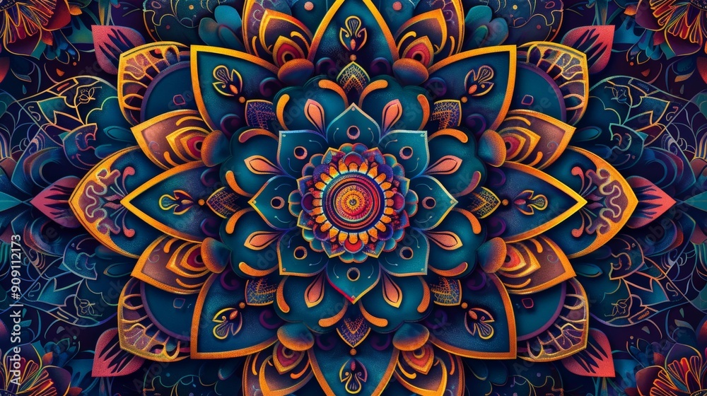 Intricate mandala pattern with fine details and vibrant colors Intricate mandala pattern with fine details and vibrant colors