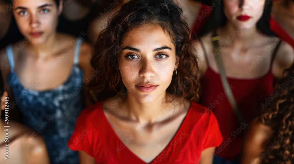 Confident woman standing out in a crowd Confident woman standing out in a crowd