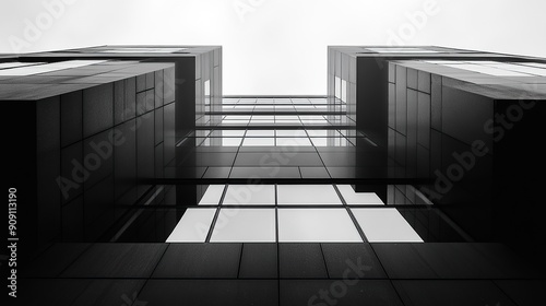 Abstract black and white view of modern architectural structure photo