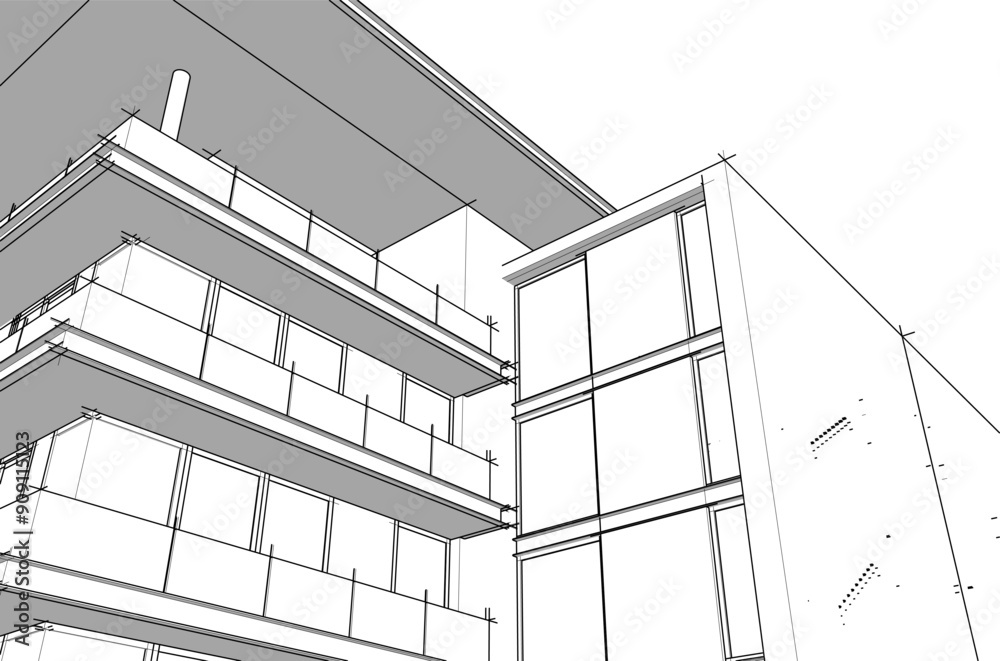 3d sketch of building on white background 3d sketch of building on white background