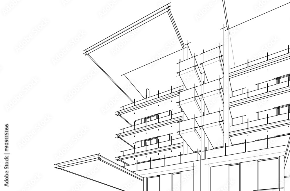 3d sketch of building on white background 3d sketch of building on white background
