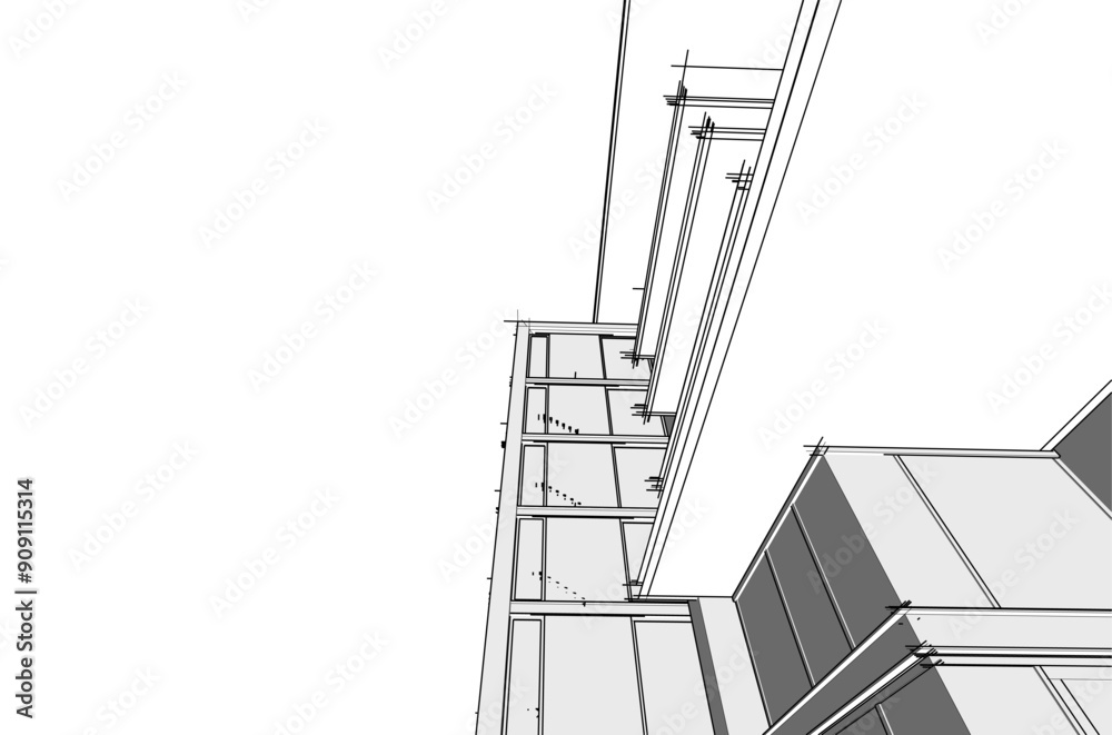3d sketch of building on white background 3d sketch of building on white background
