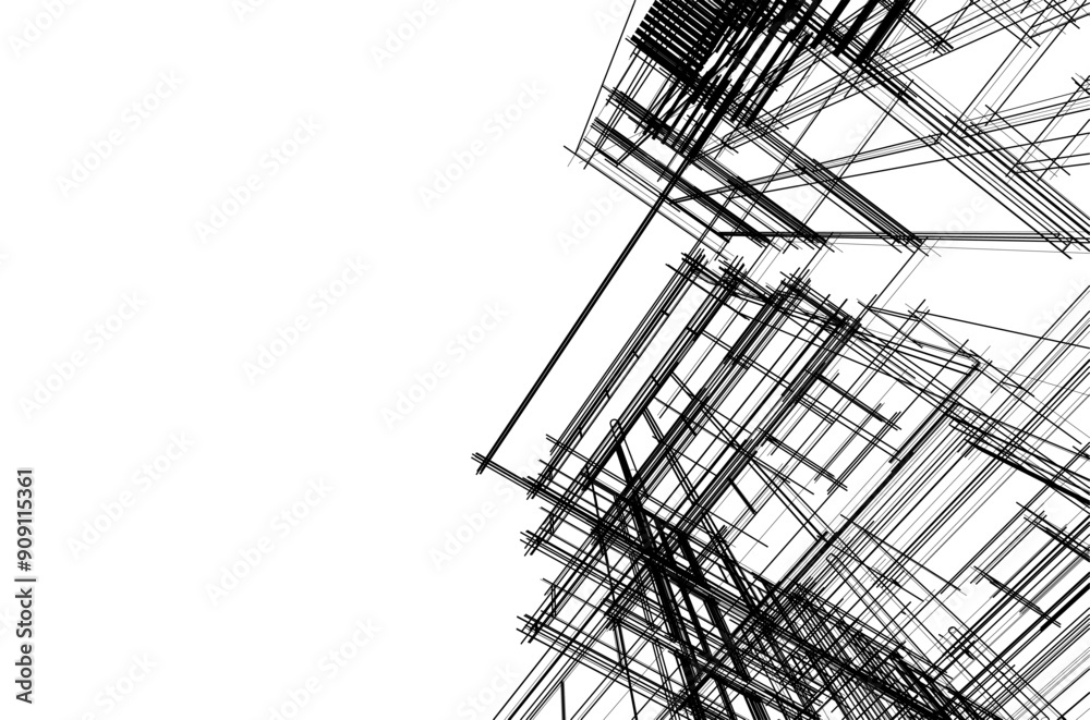 3d sketch of building on white background 3d sketch of building on white background