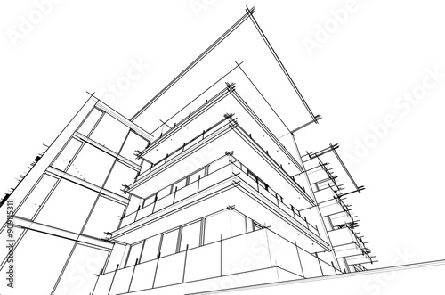 Fototapeta Naklejka Na Ścianę i Meble -  3d sketch of building on white background