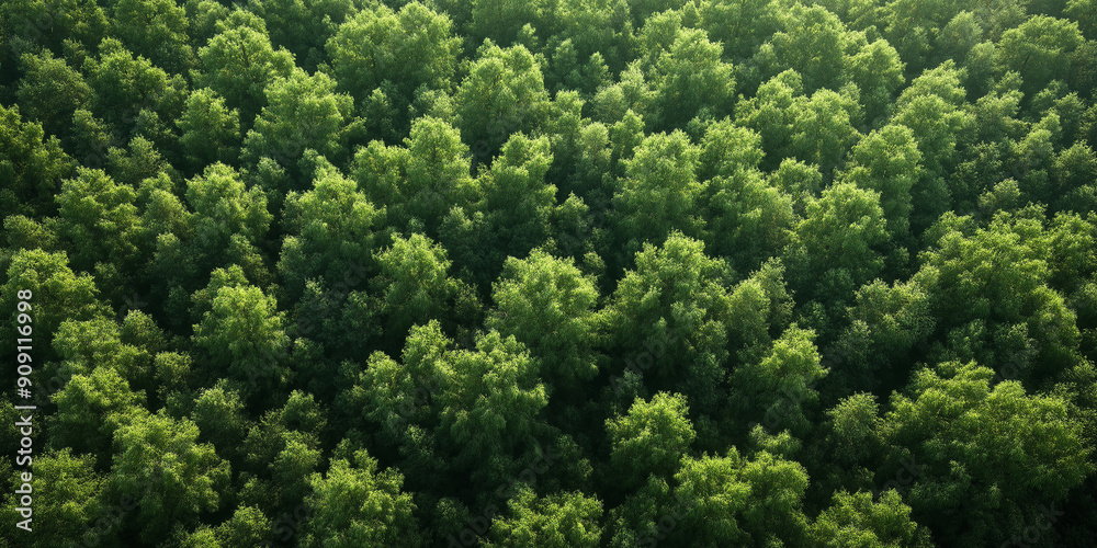 Sunlight is dappling the top of a dense forest canopy Sunlight is dappling the top of a dense forest canopy