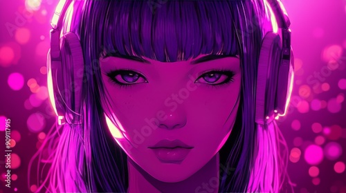 Illustration of cute anime girl with head set