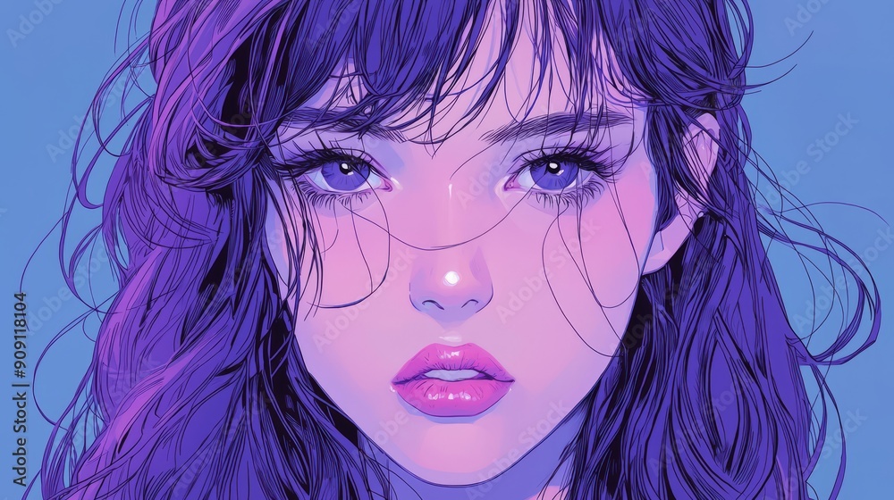 Illustration of cute anime girl face Illustration of cute anime girl face