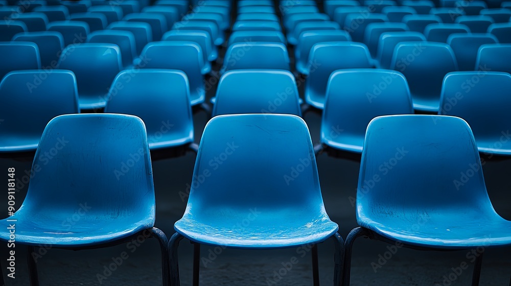 Outdoor Stadium with Blue Seats in Neat Rows