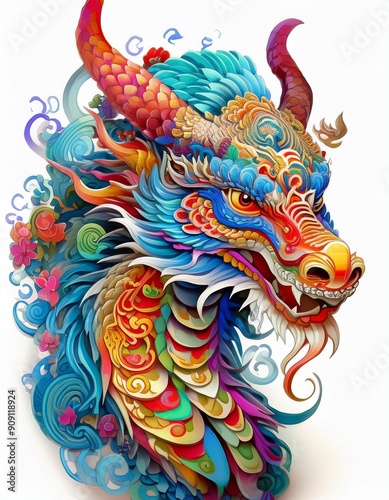 Psychadelic theme Sheep. Spirit Animal Totem. Dragon Chinese Zodiac Sign, Symbol of Chinese new year.