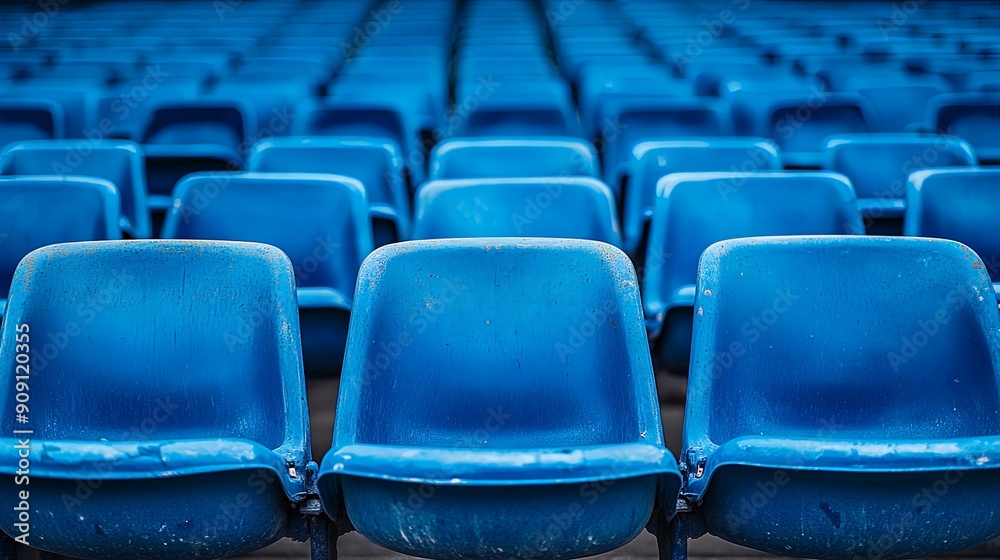 Fototapeta premium Outdoor Stadium with Blue Seats in Neat Rows