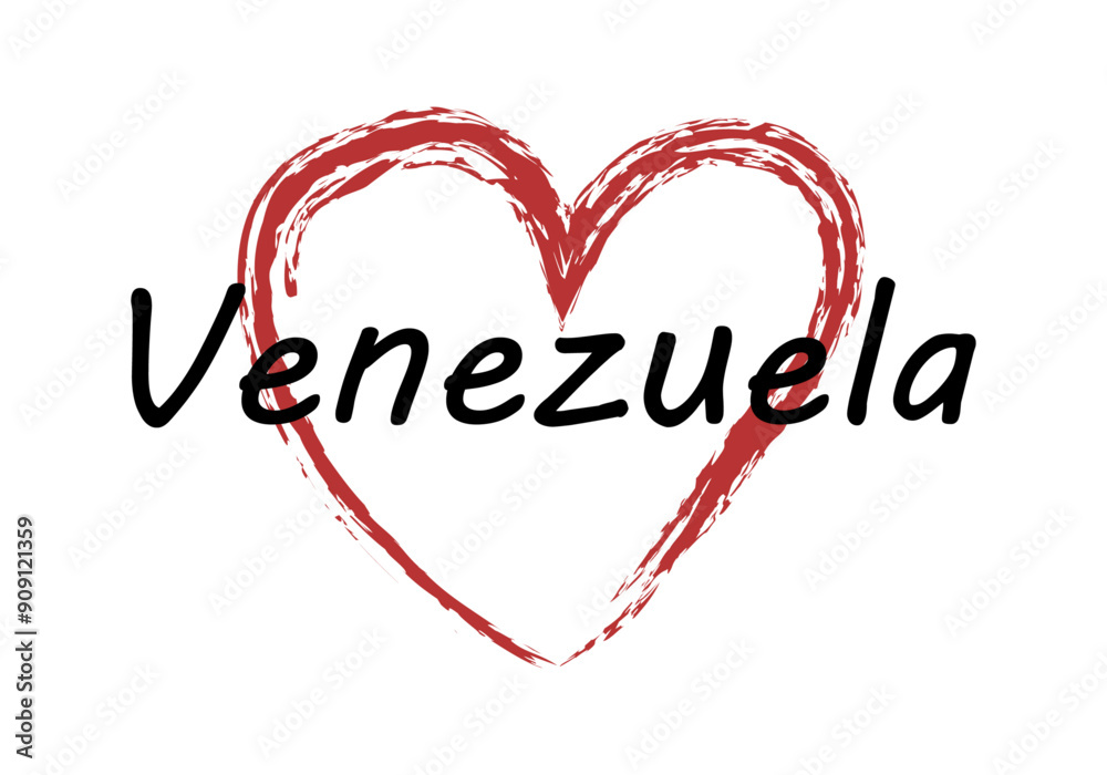 Título negro de Venezuela con corazón rojo de trazo de pincel Título negro de Venezuela con corazón rojo de trazo de pincel