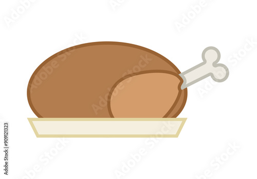 Pavo asado en un plato en fondo blanco