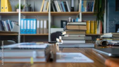 Social science textbooks and academic journals neatly arranged on a desk