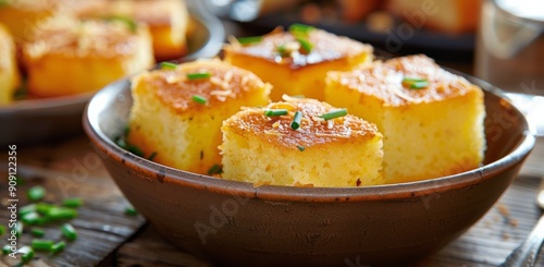 Creamy Baked Casserole With Chives on a Rustic Table Setting