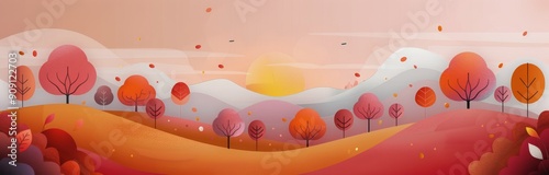 Vibrant Autumn Landscape With Colorful Trees at Sunset