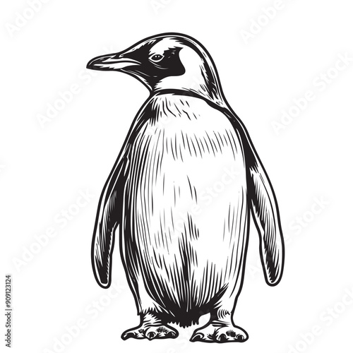 Penguin sketch hand drawn in engraving style Sea animals Vector illustration.