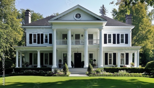  Timeless Elegance in American Residential Architecture: Classic Colonial-Style Design with Charming White Exterior. Iconic 4K Ultra HD Wallpaper Showcasing Traditional Home Aesthetics, Perfect for Re