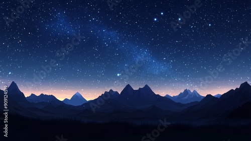 Night Sky with Stars over a Mountain Range