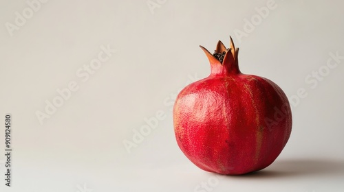 Sharp, detailed photo of a single pomegranate with seeds on a white background