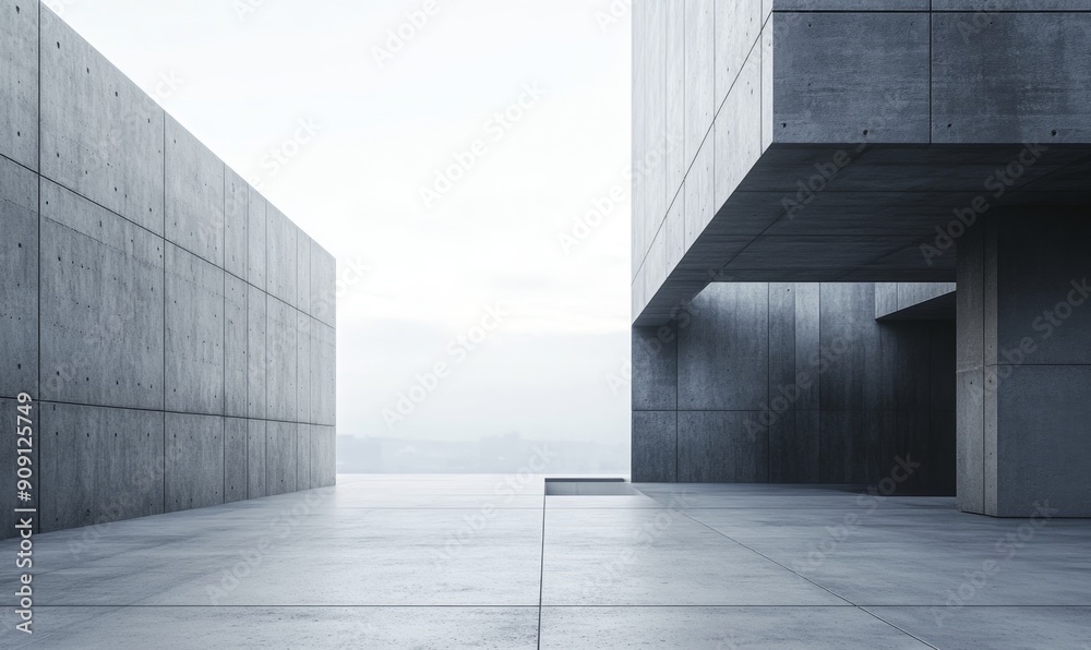 Obraz premium Minimalist Concrete Architecture: Seamless Fusion of Walls and Floors in Modern Urban Design. High-Quality 4K Ultra HD Wallpaper Showcasing Sleek Geometric Patterns and Industrial Aesthetics for Creat