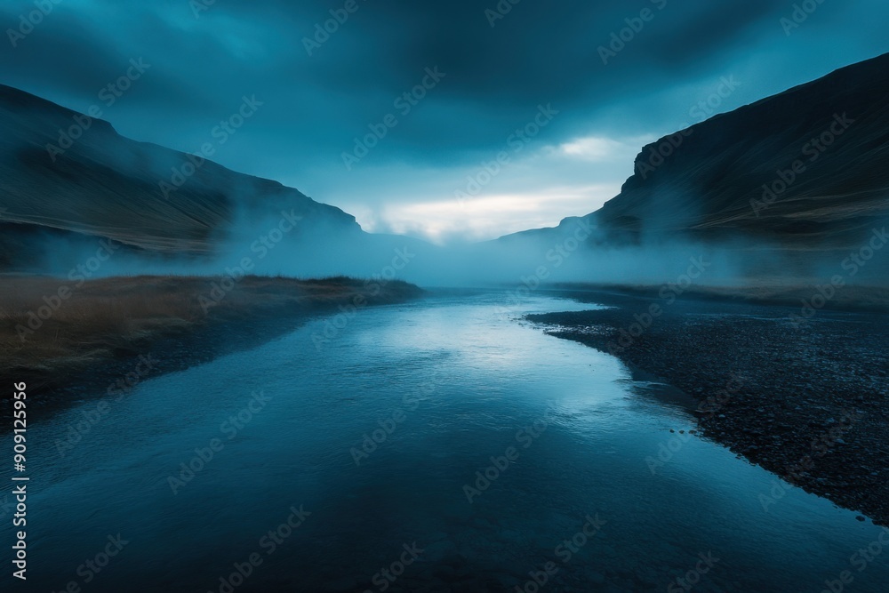 Fototapeta premium Icelandic hot springs with steam rising, with copy space