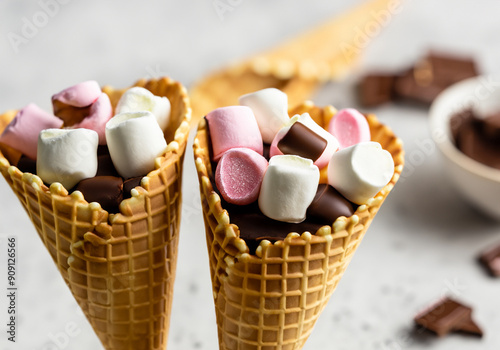 Marshmallows in a waffle cone, photo