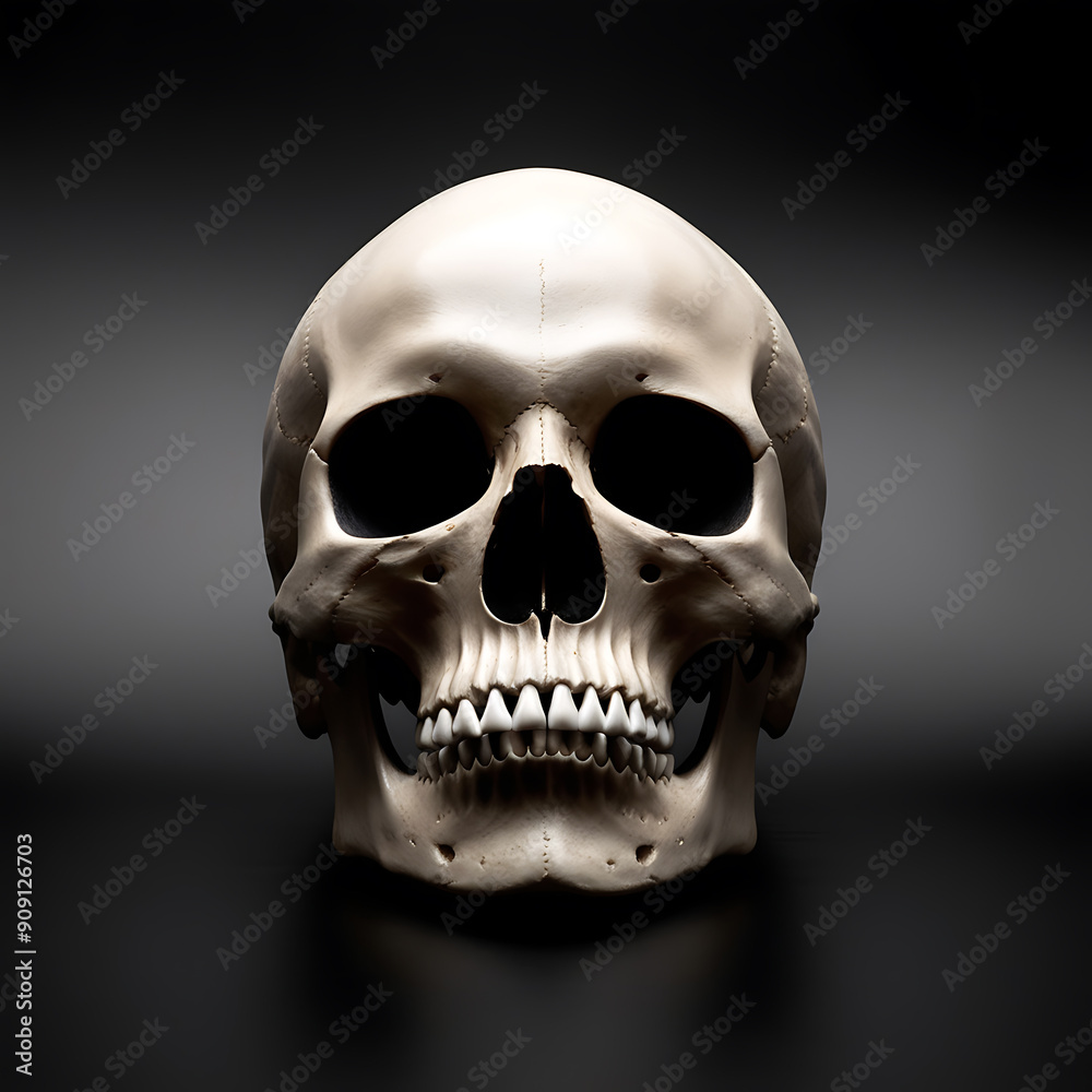Fototapeta premium There is a skull with a lower jaw and lower jaw, Black background isolated human skull generative ai