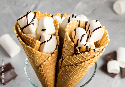 Marshmallows in a waffle cone photo