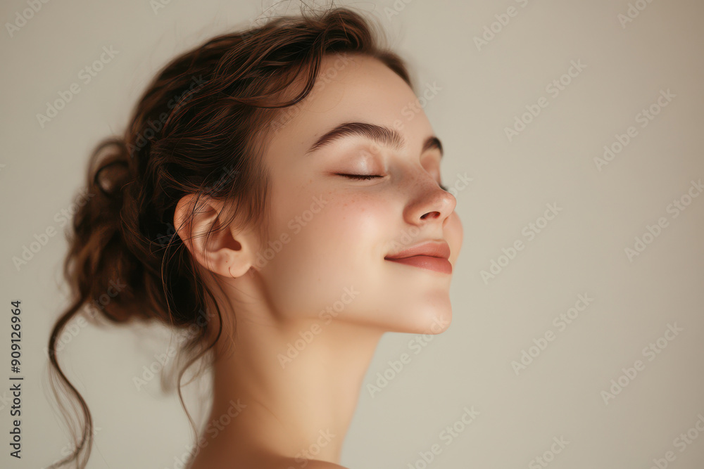 A close up of a girl's face with her eyes closed A close up of a girl's face with her eyes closed