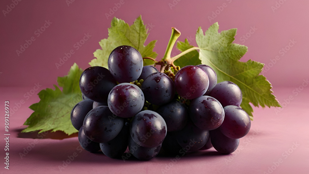 Fototapeta premium High quality photograph of a bunch of dark purple grapes on a hot pink background.