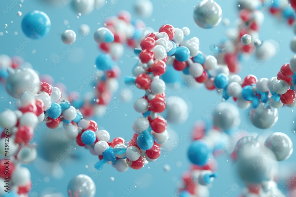 A colorful, abstract image of DNA strands with red, white, and blue beads A colorful, abstract image of DNA strands with red, white, and blue beads