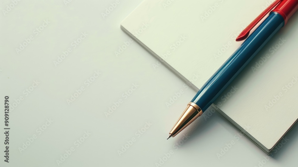 Pen and notepad arranged on white surface Pen and notepad arranged on white surface
