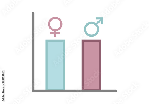 Gráfico azul y rosa estadístico representando igualdad entre hombre y mujer