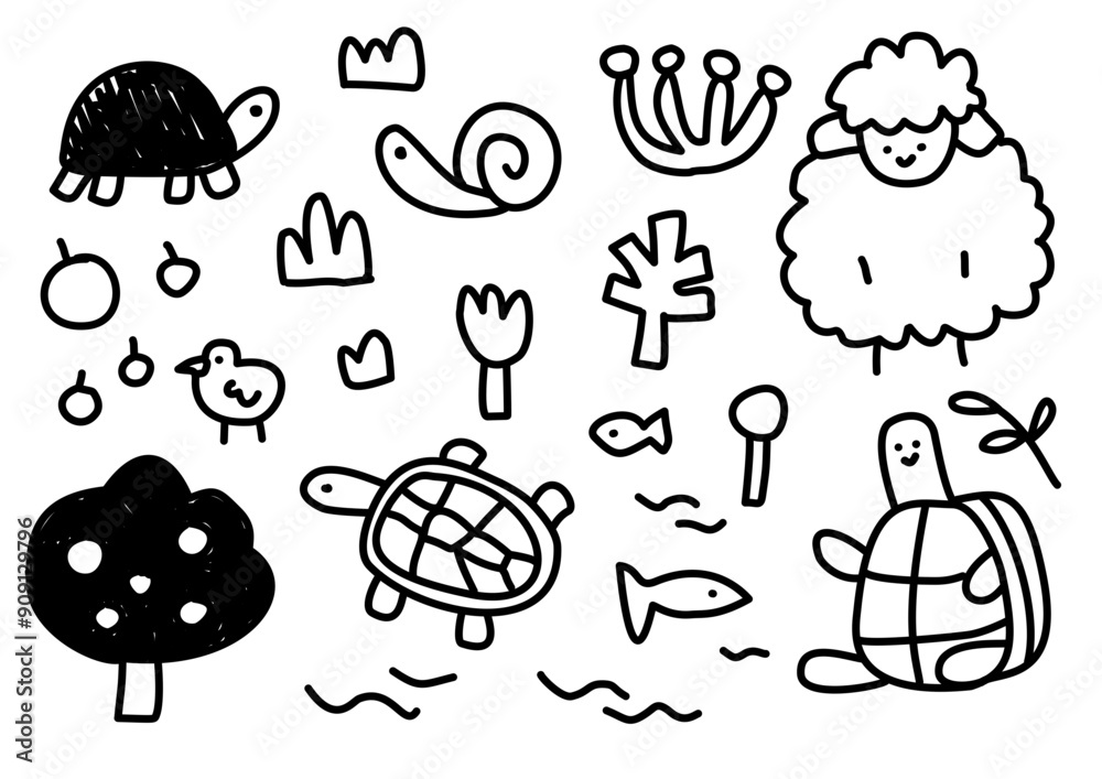 Set of turtle and friends Set of turtle and friends