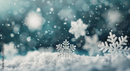 Delicate Snowflakes on Soft Snow Background During Winter Afternoon