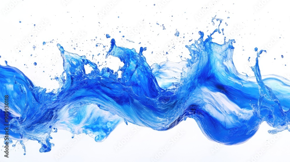 Dynamic blue wave splash, captured mid-motion against a pure white background. Dynamic blue wave splash, captured mid-motion against a pure white background.