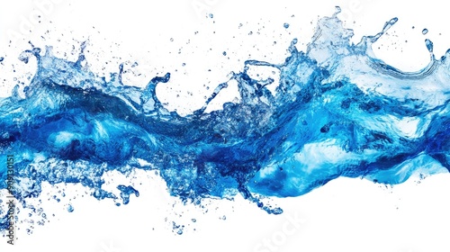 Dynamic blue wave splash, captured mid-motion against a pure white background.