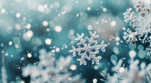 Delicate Snowflakes on Soft Snow Background During Winter Afternoon