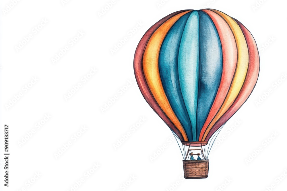 Hand drawn style, abstract watercolor of a whimsical hot air balloon, placed with empty space on the right, evokes a sense of adventure and wonder Hand drawn style, abstract watercolor of a whimsical hot air balloon, placed with empty space on the right, evokes a sense of adventure and wonder