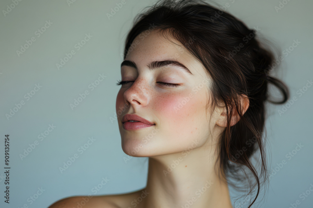 A close up of a girl's face with her eyes closed A close up of a girl's face with her eyes closed