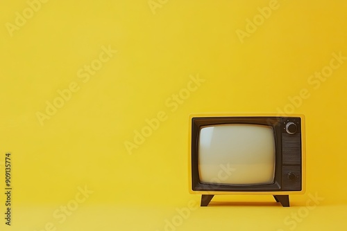 Old television on a yellow background.