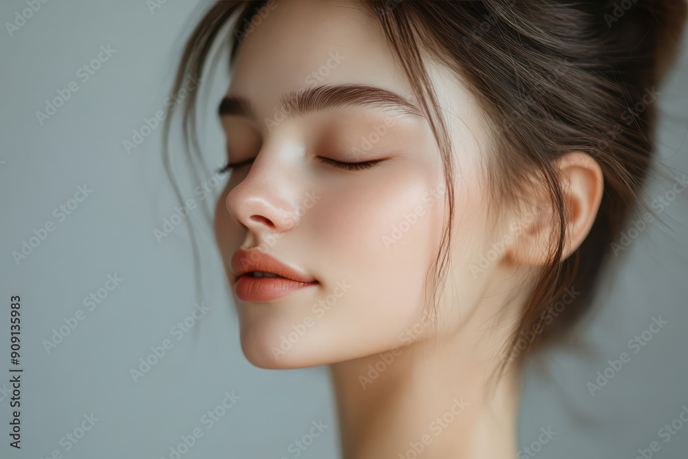 A close up of a girl's face with her eyes closed A close up of a girl's face with her eyes closed