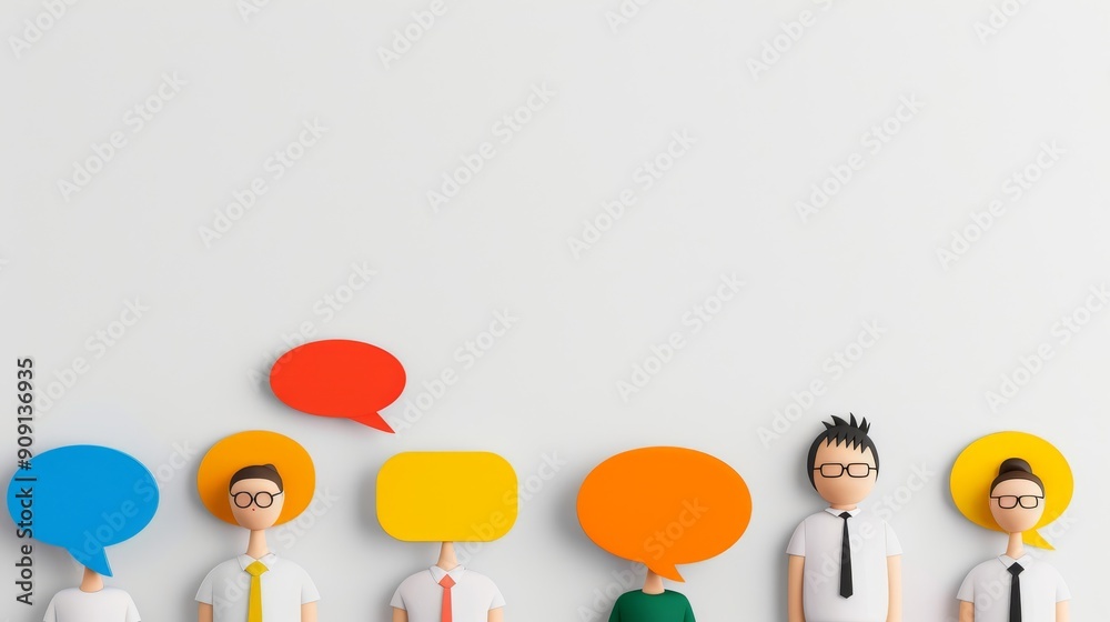 A group of people with their heads cut off and speech bubbles above them A group of people with their heads cut off and speech bubbles above them
