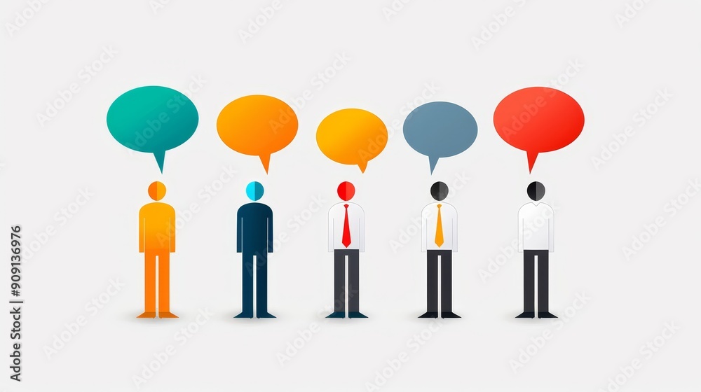 A group of people with their heads cut off and speech bubbles above them A group of people with their heads cut off and speech bubbles above them