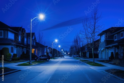 Neighborhood watch patrol at night, with copy space photo